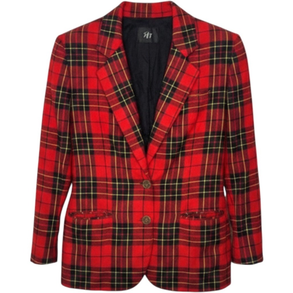 Tofy Vintage Red Plaid Blazer Academic Old Money Tartan Jacket Large